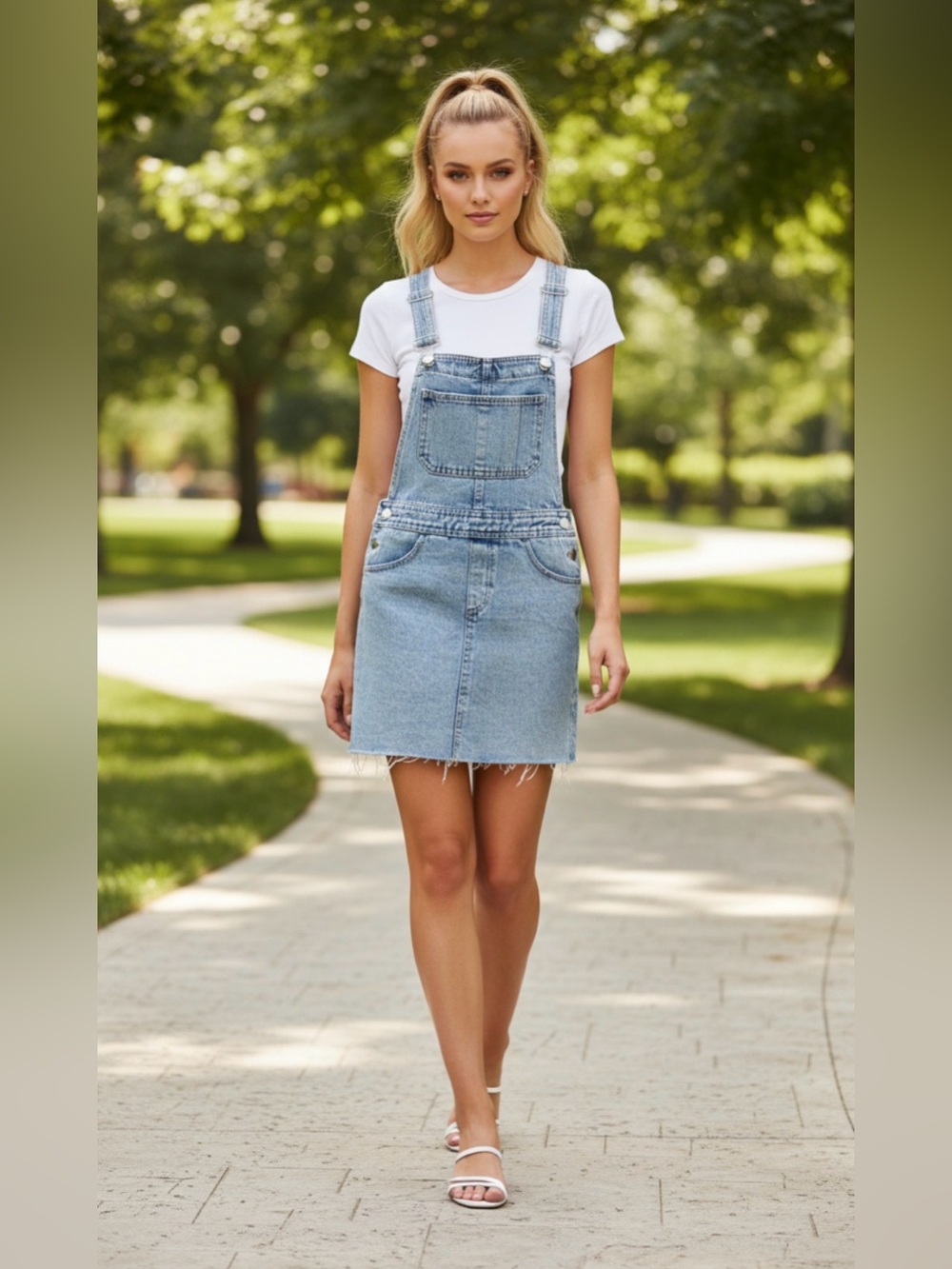 H&M Light Blue Denim Overall Mini Dress
